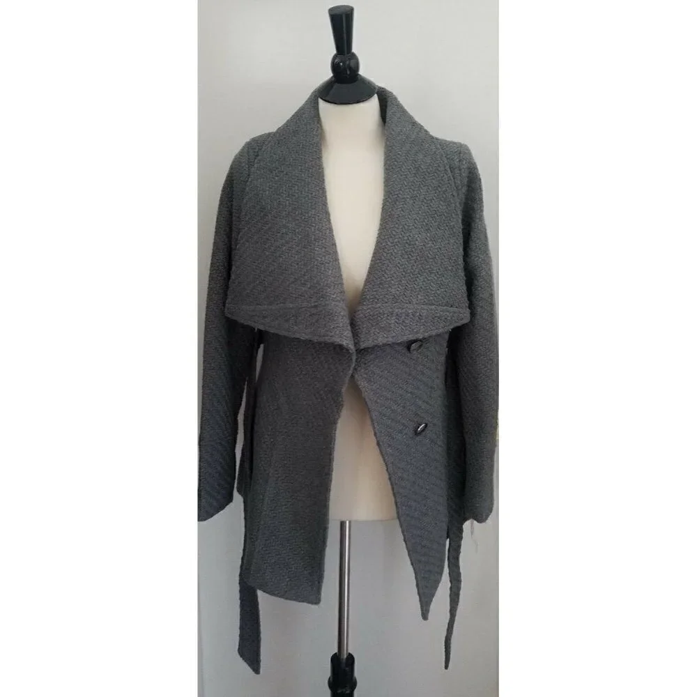 NWT Women's I.N.C. International Concepts Textured Wrap Coat in Charcoal Size S - Picture 4 of 11